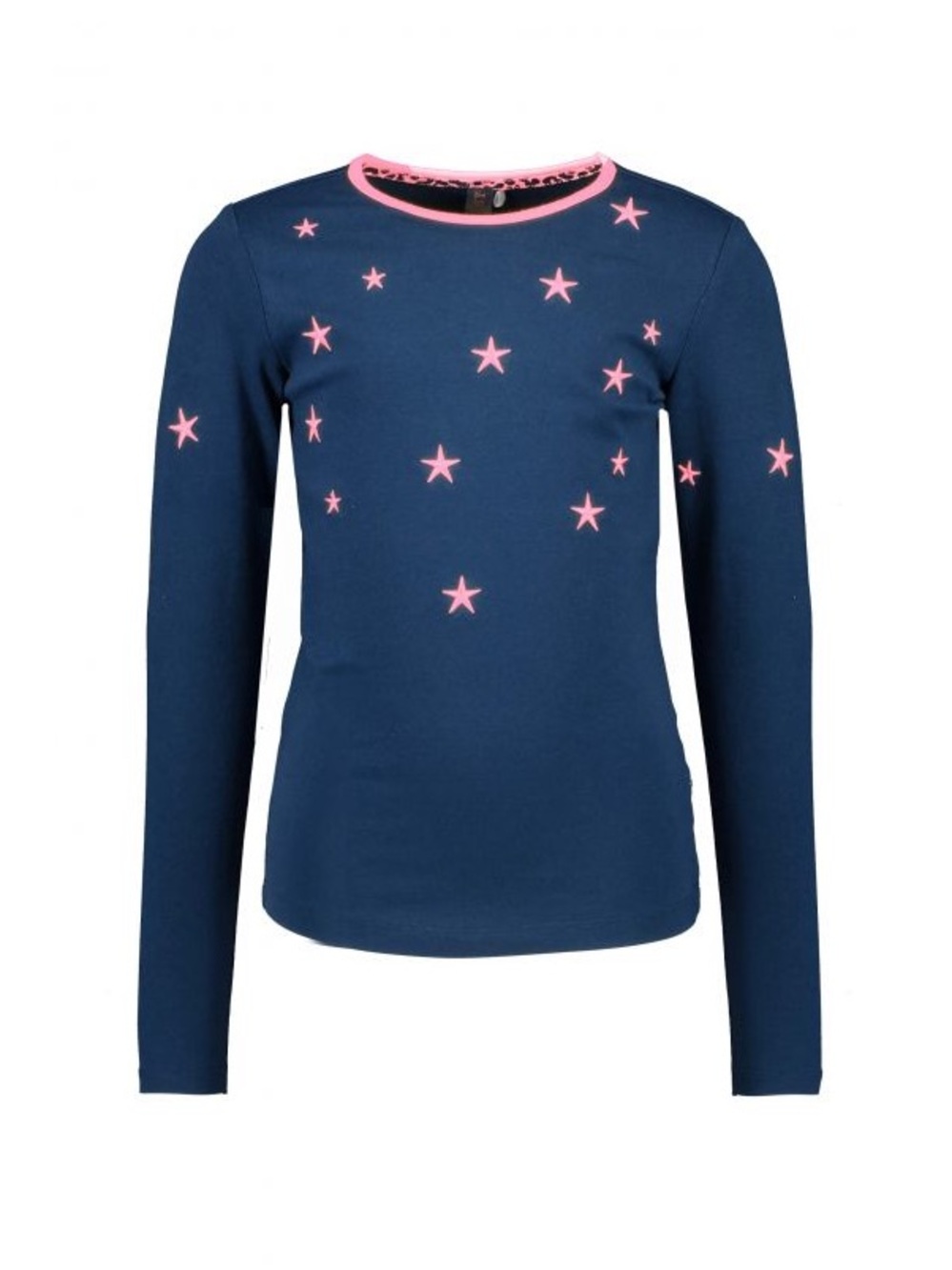 Navy Long-Sleeve Star Tee with Pink Trim
